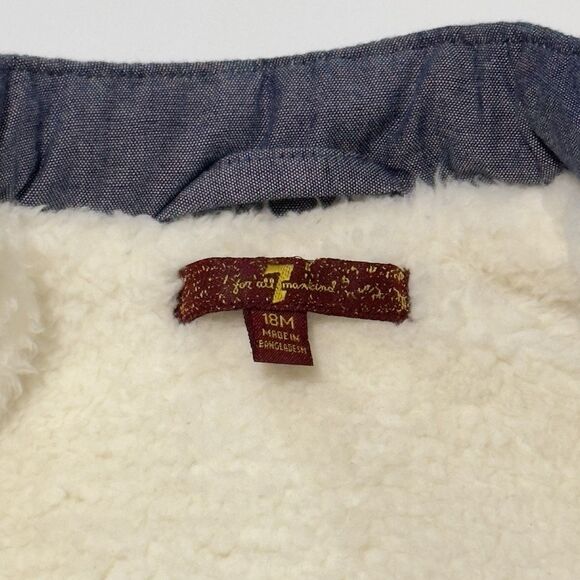 7 For All Mankind Bomber Jacket With Sherpa Lining 18 Months Snap Buttons Blue - Picture 7 of 13